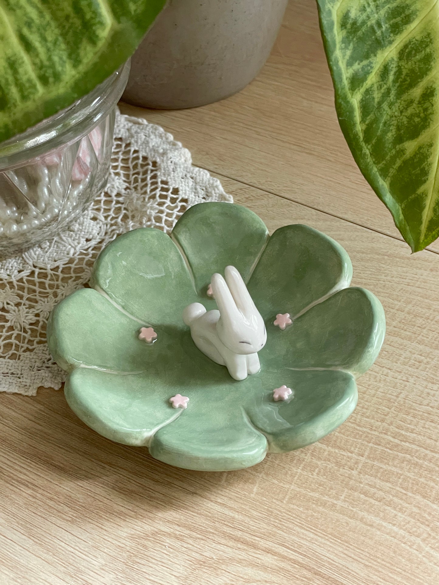 Coupelle Porte Bagues lapin vert