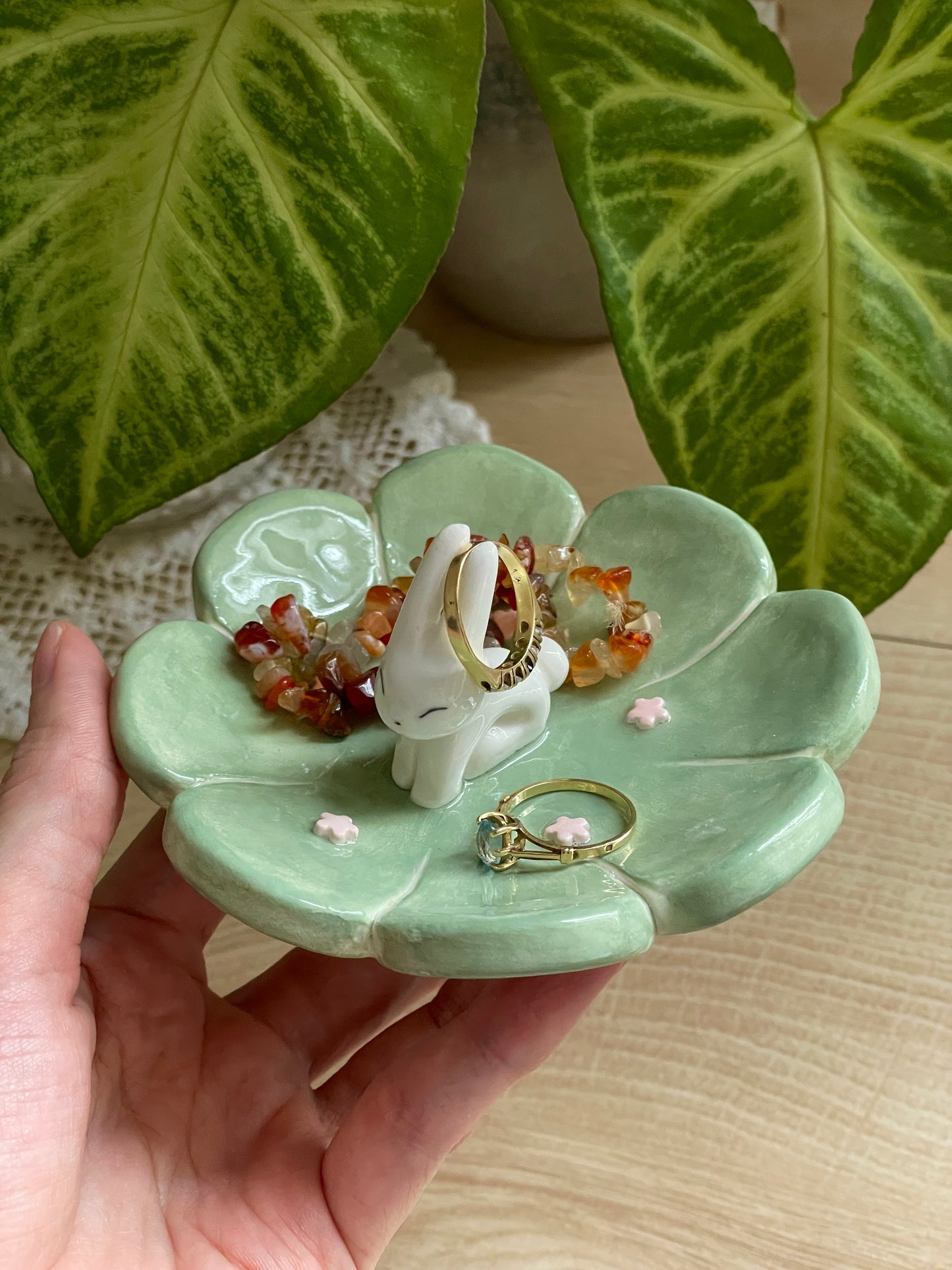 Coupelle Porte Bagues lapin vert