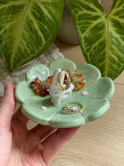 Coupelle Porte Bagues lapin vert