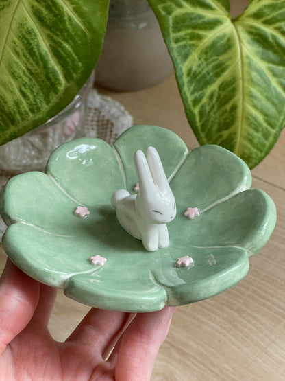 Coupelle Porte Bagues lapin vert