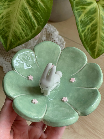 Coupelle Porte Bagues lapin vert