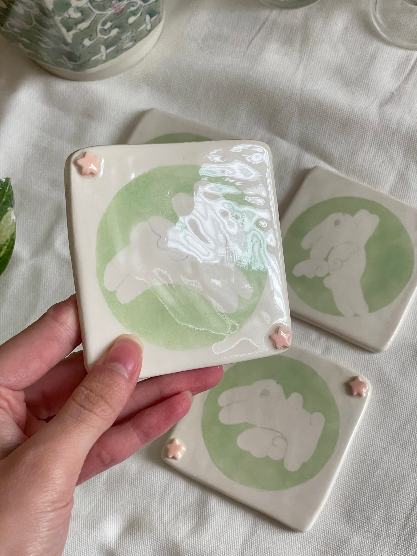 Lot 4 dessous de verre "lapin ailés"