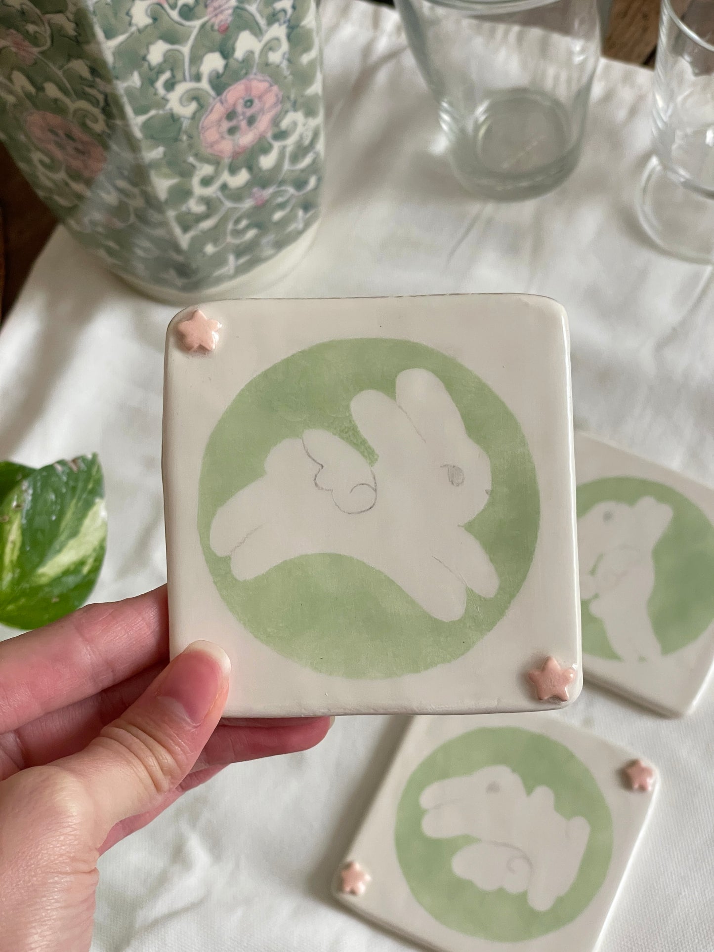 Lot 4 dessous de verre "lapin ailés"
