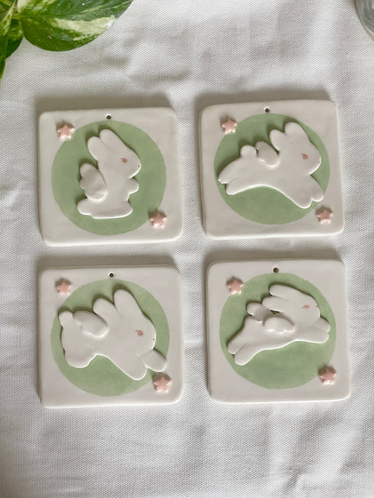 Lot 4 tuiles - Lapins ailés