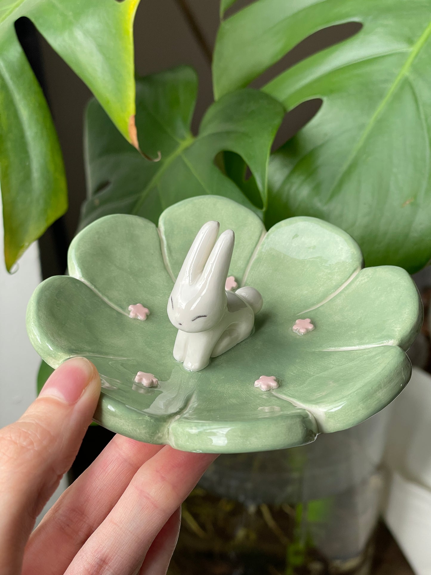 Coupelle Porte Bagues lapin vert